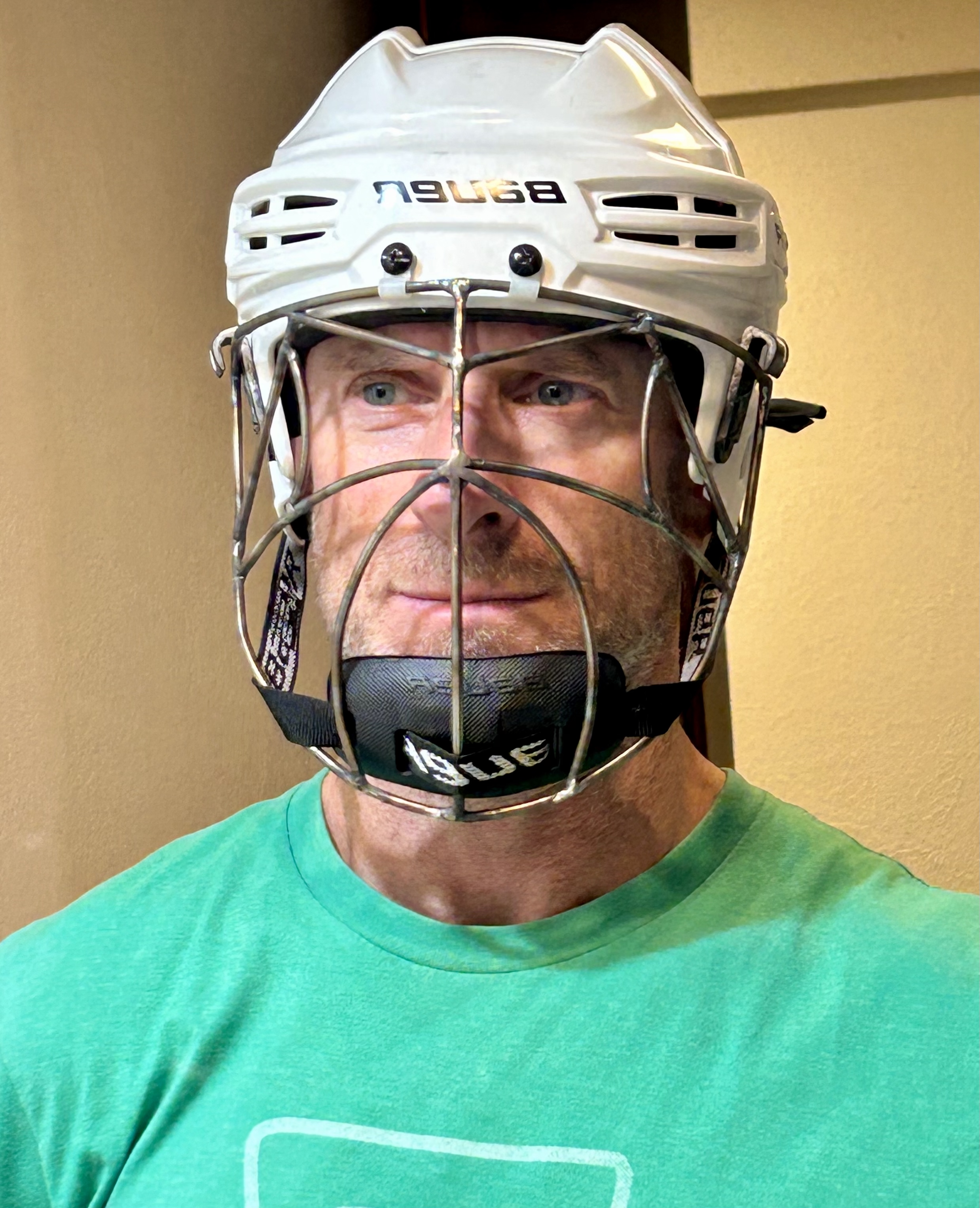 Sage Cage worn on a Bauer helmet